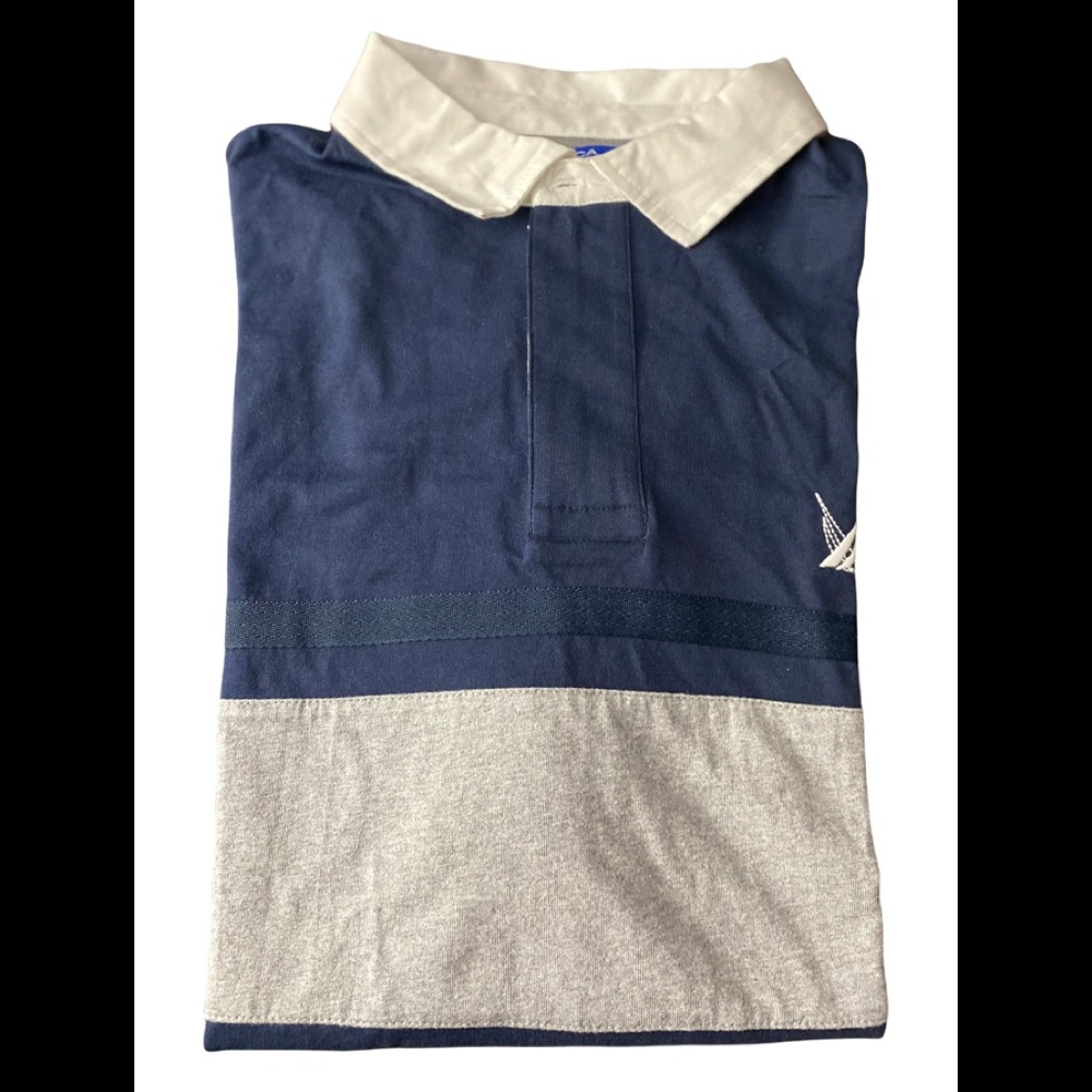 Nautica Blue Sail Short Sleeve Zip Front Men's Polo Shirt Size XL Navy Blue